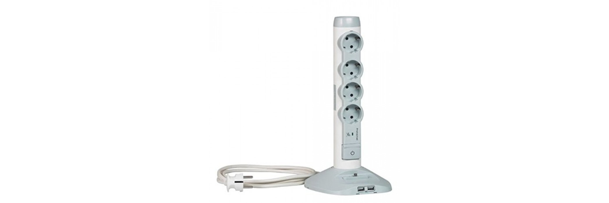 Vertical Block of Sockets - 4 x 2P + E + 1 socket with 2 USB charger sockets + 1 Micro-USB Connector with Power Supply Cord 2m